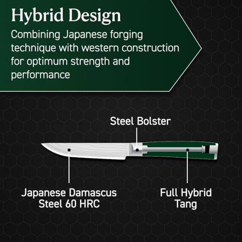 Green 4 Piece Damascus Steel Steak Knife Set (4 Count)