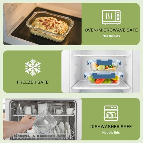 8 Pack Glass Food Storage Containers with Snap Locking Lids for Meal Prep (Deep Blue / 8 Pack)