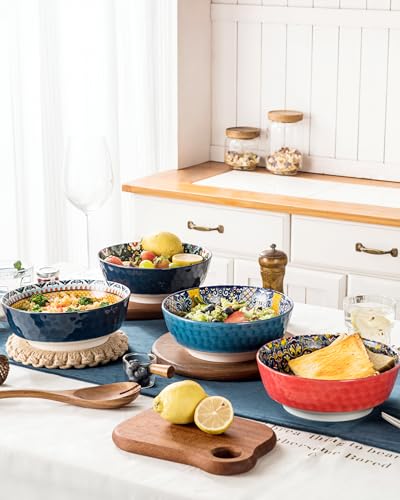 Large Salad Bowl Sets for Serving Soup (Blue / 48 Oz)