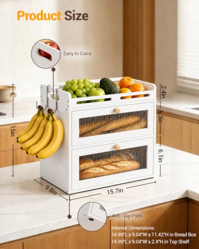 Bread Box for Kitchen Countertop (White / 2-Tier)