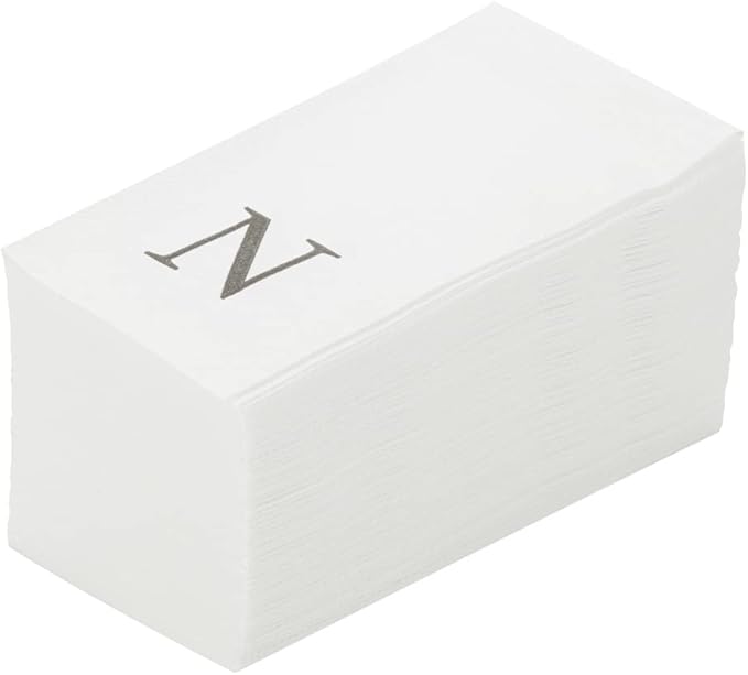 Luxenap 15.8 X 7.9 Inch Linen-Feel Guest Towels, 2000 Lettered Hand Towels - Silver Letter 'N', Sans Serif Font, White Paper Dinner Napkins, airlaid, For Restrooms And Tables - Restaurantware
