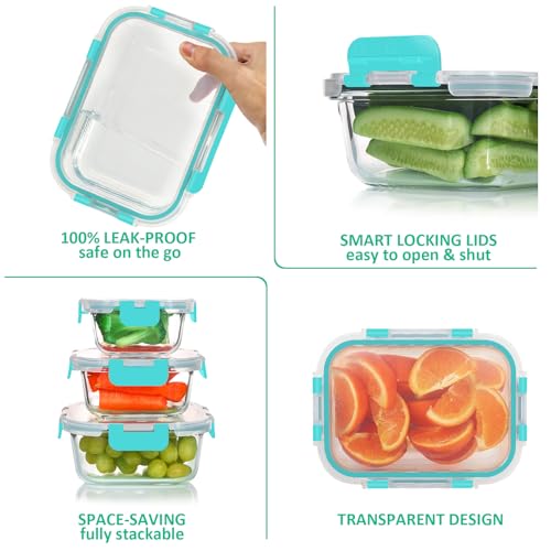 24 Pieces Glass Food Storage Containers Set (Green / 12 Pack)