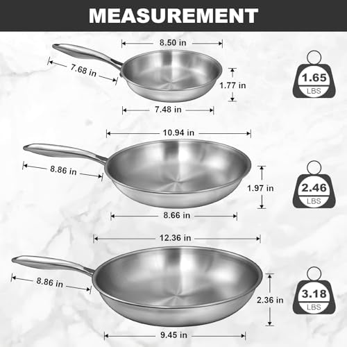 Tri Ply Stainless Steel Frying Pans Set (3 Count)