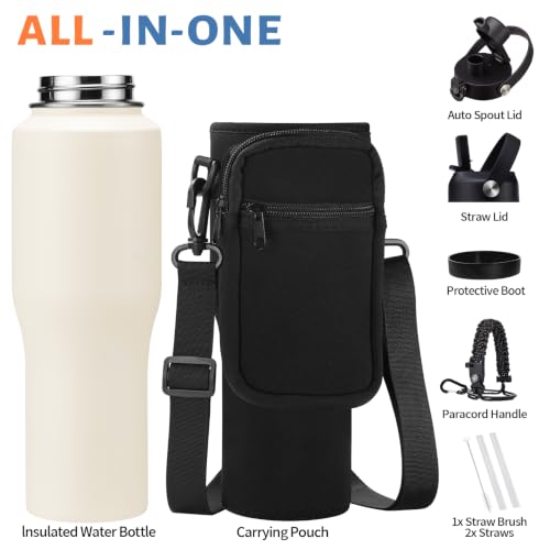 32 oz Vacuum Insulated Water Bottle with Carrier Bag (Cream White / 32 Ounces)