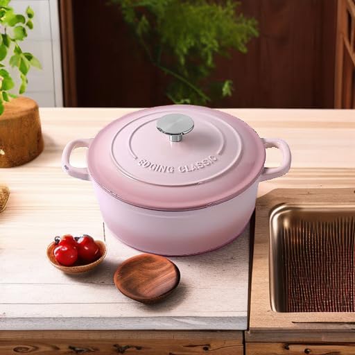 Enameled Cast Iron Covered Dutch Oven with Lid Round Pot for Bread Baking