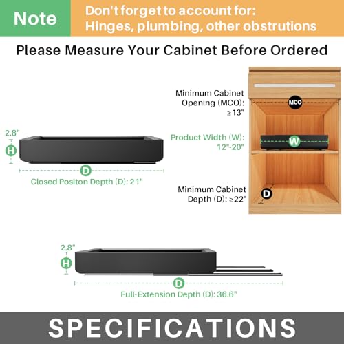2 Pack Pull out Cabinet Organizer (Black / 21"D×12"-20"W(2 Pack))