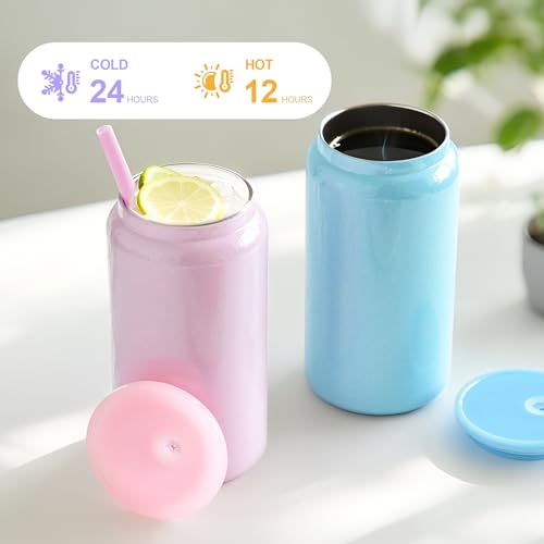 Stainless Steel Cups with Lids and Straws (Iridescent-Colored)