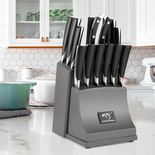 15 Piece Damascus Knife Set With Block