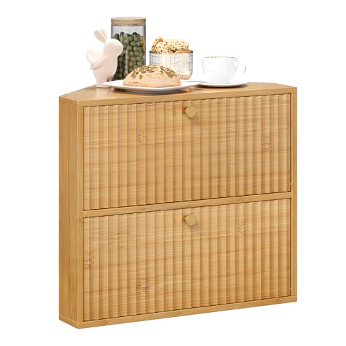 Corner Bread Box for Kitchen Countertop Bamboo Two Layer Large Capacity Bread Storage Bin Vintage Storage for Homemade Bread (Natural Bamboo)