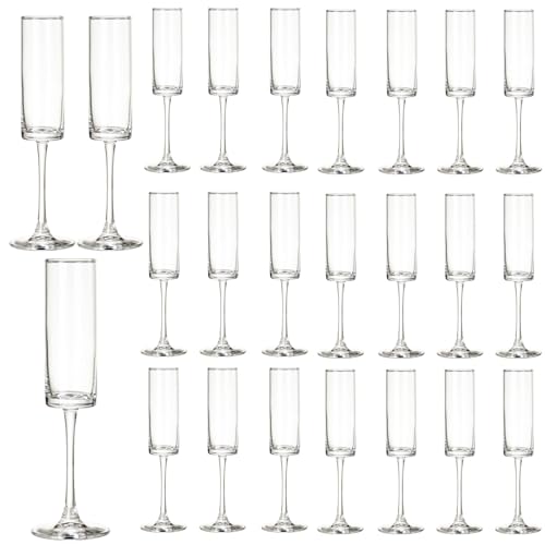 24 Pieces Clear Champagne Flutes 6 OZ Straight Sided Wine Glasses Champagne Long Stem Drinking Colored Glasses (24 Count)