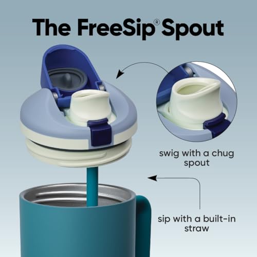 FreeSip Tumbler Insulated Stainless Steel Water Bottle with Built (Denim / 40 Ounces)