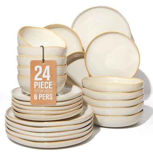 24 Pieces Dinnerware Set for 6 with Pasta Bowls
