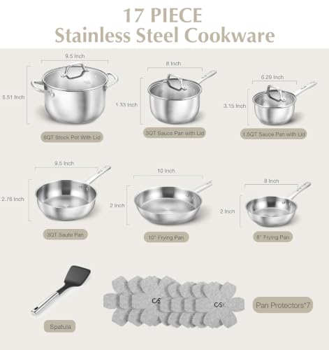 Stainless Steel Cookware Set 17 Piece with Triply Base