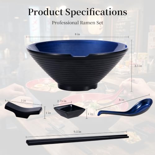 Unbreakable Melamine Ramen Bowl Set （2 piece set） (Blue-Black / Set-2)