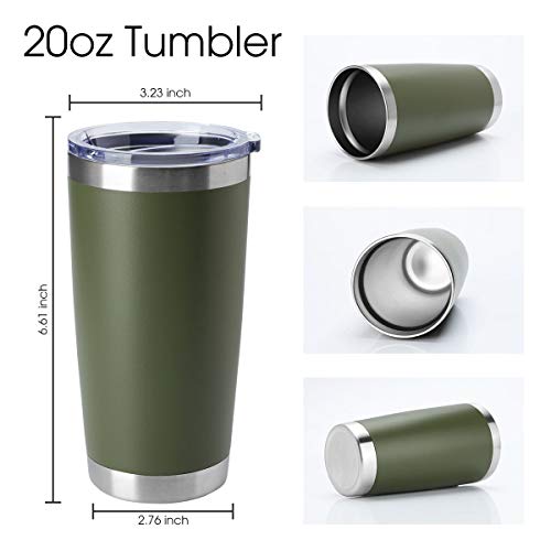 20oz Tumblers Bulk Stainless Steel Cup with Lid Double Wall Vacuum Insulated Coffee Mug for Cold & Hot Drinks 8 Pack (Army Green-A / 8 Count (Pack of 1))