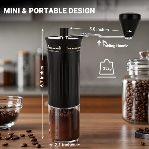 Mini Manual Coffee Grinder With 56 Adjustable Settings (M07 Black / Steel Burr)