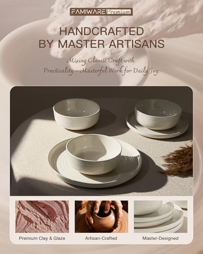 Stoneware Dinnerware Sets with Pasta Bowls (Cream)