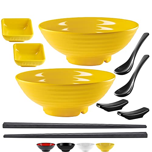Unbreakable Ramen Bowl Set with Chopsticks and Spoon (2 Bowl Set / Yellow)