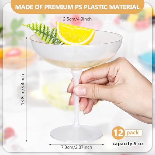 12 Pcs Plastic Coupe Glasses 9 oz Disposable Martini Glasses for Cocktails (12 Count)