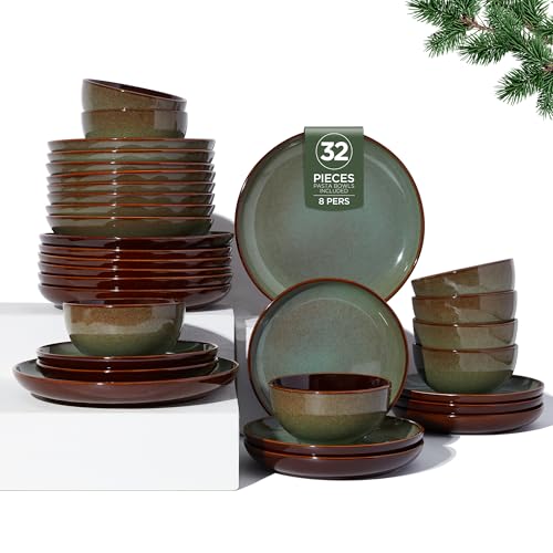 32 Piece Double Bowl Dinnerware Sets with Pasta Bowls