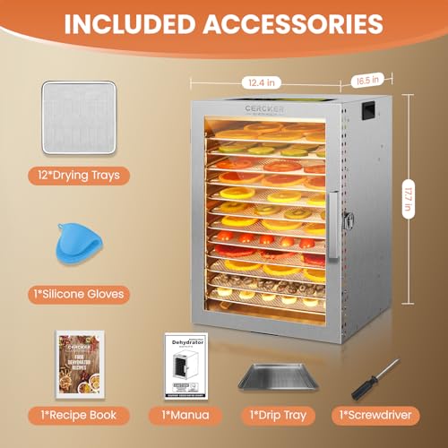 Food Dehydrator Machine Adjustable Temperature 12 Trays 800W Food Dryer (12 Count)