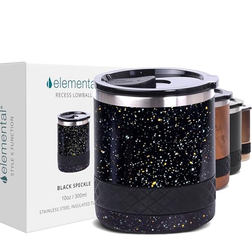 Recess Lowball 10oz Stainless Steel Tumbler Whiskey Glass w (10 Ounces / Black Speckle)