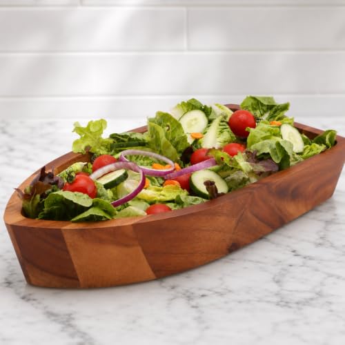 Boat Shape Acacia Wood Serving Bowl (3" Tall x 9" Wide x 16" Long)