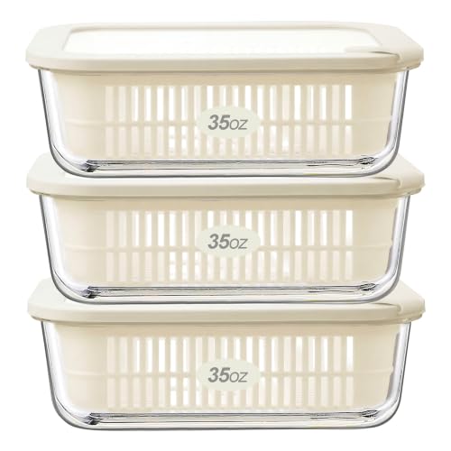 Glass Food Storage Containers with Glass Lids (Ivorywhite-3RT)