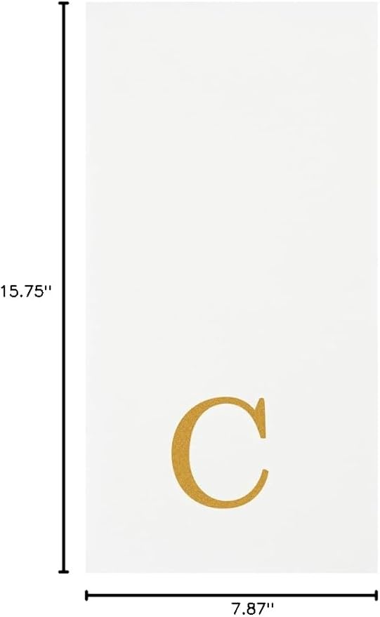 Luxenap 15.8 X 7.9 Inch Linen-Feel Guest Towels, 50 Lettered Hand Towels - Gold Letter 'C', Sans Serif Font, White Paper Dinner Napkins, airlaid, For Restrooms And Tables - Restaurantware