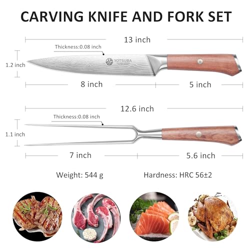 Japanese Carving Knife and Fork Set with Ergonomic Rosewood Handle (2 Count)