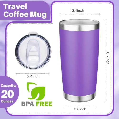 20oz Tumbler with Lid Double Wall Vacuum Insulated Travel Coffee Mug Stainless Steel Thermal Cup Powder Coated Sturdy Coffee Tumbler for Hot and Cold Beverage (20oz / Purple)