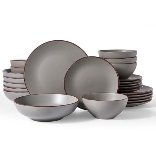 Venus Stoneware Dinnerware Sets with Pasta Bowls (Dark Gray / Serves 6 (24pc w/ Pasta Bowl))