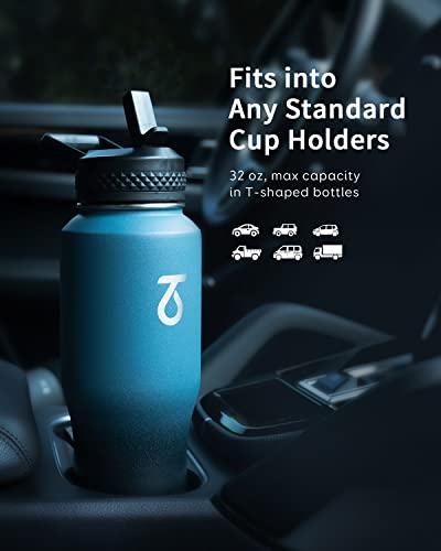 32 oz Water Bottle Insulated Fits in Any Car Cup Holder with 2 Lids (32 Ounces / Indigo/Black)