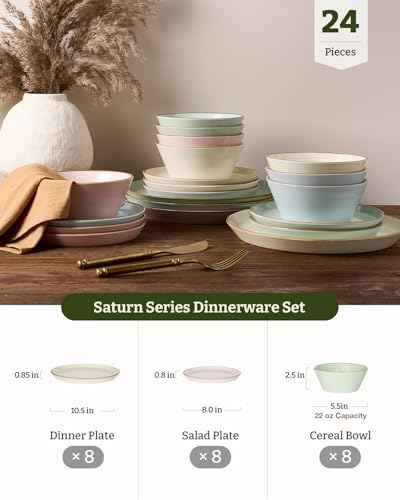 Saturn Stoneware Dishes Dinnerware Set for 8 (24 Count)