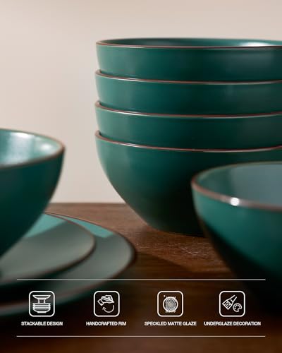Venus Stoneware Dinnerware Sets with Pasta Bowls (Dark Green / Serves 6 (24pc w/ Pasta Bowl))