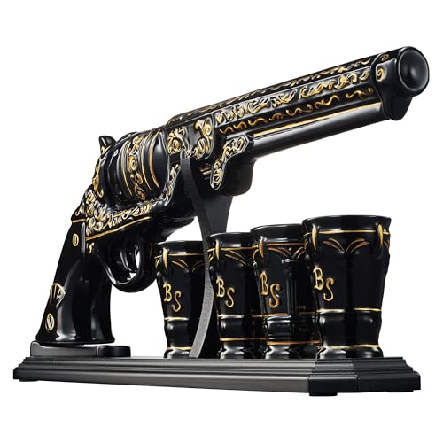 Gifts for Men Dad Hand Painted Pistol Gun Whiskey Decanter Set & Shot Glass