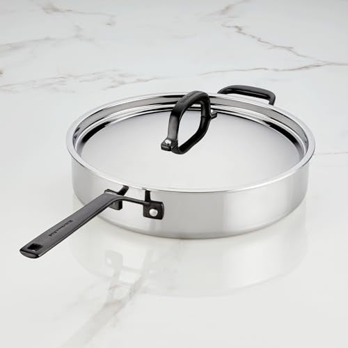 5 Ply Clad Polished Stainless Steel Saute Pan with Lid