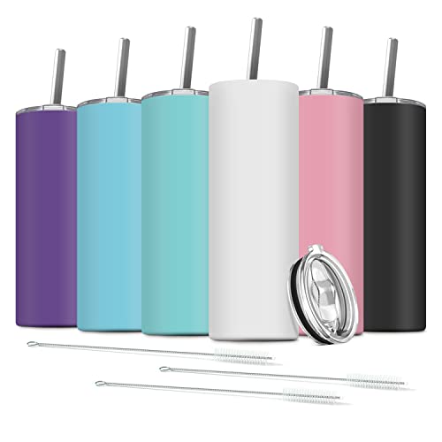 6 Pack Stainless Steel Skinny Tumbler (Assorted Colors / 6 Count (20 oz))