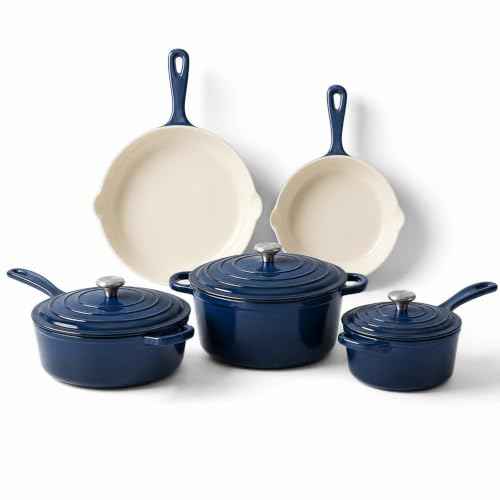 5 Piece Navy Blue Enameled Cast Iron Cookware Set