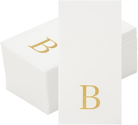 Luxenap 15.8 X 7.9 Inch Linen-Feel Guest Towels, 2000 Lettered Hand Towels - Gold Letter 'B', Sans Serif Font, White Paper Dinner Napkins, airlaid, For Restrooms And Tables - Restaurantware
