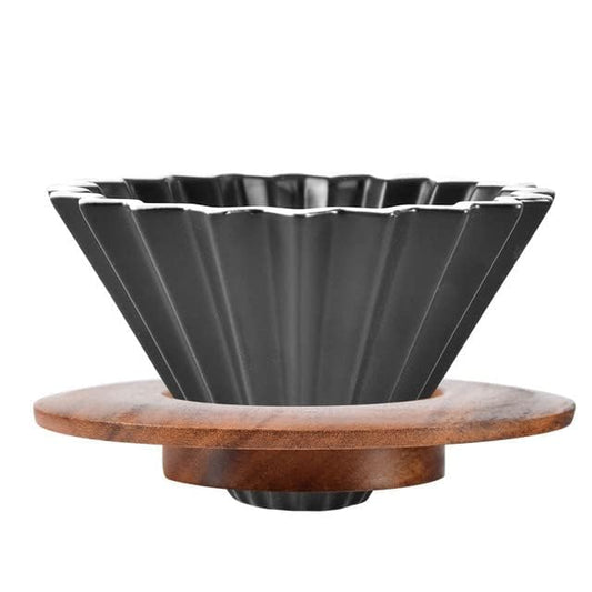 Ceramic Coffee Dripper Pour Over Coffee Maker with Wood Stand Elegant Flower Shape Filter