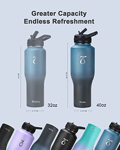 40 oz Water Bottle Insulated Fit in Any Car Cup Holder with 2 Lids (40 Ounces / Indigo/Black)