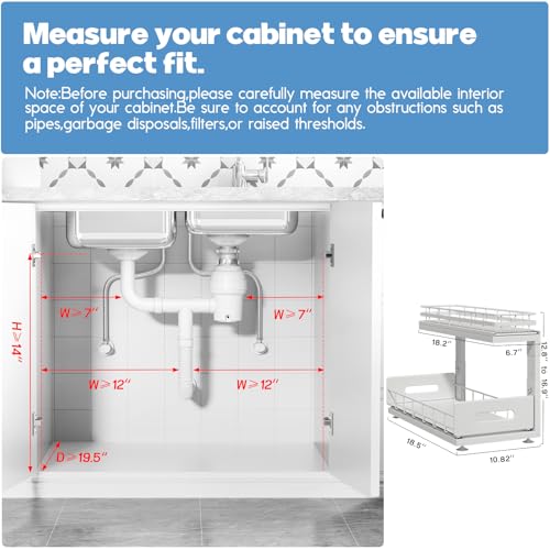 Under Sink Organizer Upgrade To Professional Rails (White / 2 Pack-18.5"Dx12.8"-16.9"H)