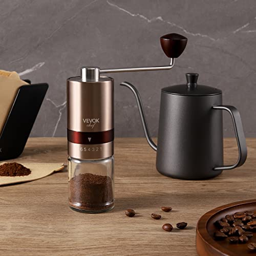 Gold Manual Coffee Grinder Stainless Steel Burr Coffee Grinder with Portable Bag External Adjustable Setting Small Hand Coffee Grinder Ultra Fine for Espresso at Home Morning Coffee (Gold)