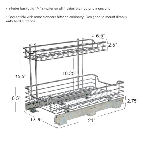 Glidez 2‑Tier Large Multipurpose Chrome‑Plated Steel Pull‑Out (Undersink / 12.25" - Extended)