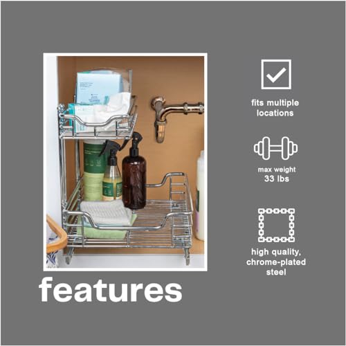 Glidez 2‑Tier Multipurpose Chrome‑Plated Steel Pull‑Out (Undersink / 12.25" - Standard)