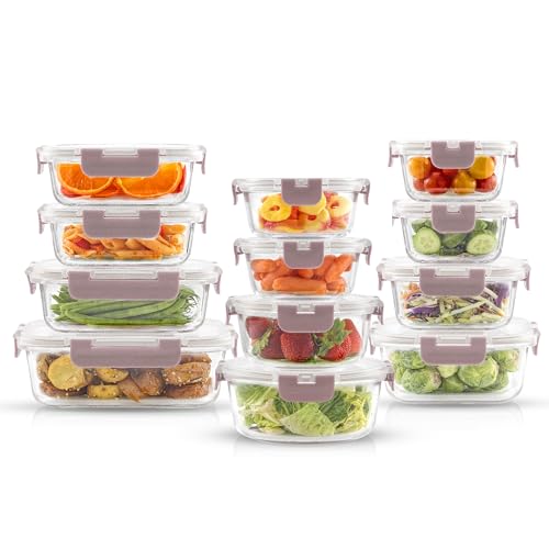 24pc Borosilicate Glass Storage Containers with Lids (Color Blushy Pink)