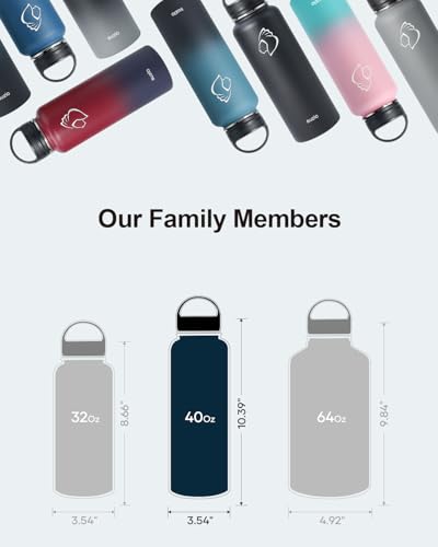 40oz Insulated Stainless Steel Water Bottle with Straw & 3 Lids (40 Ounces / Bubble Gum)