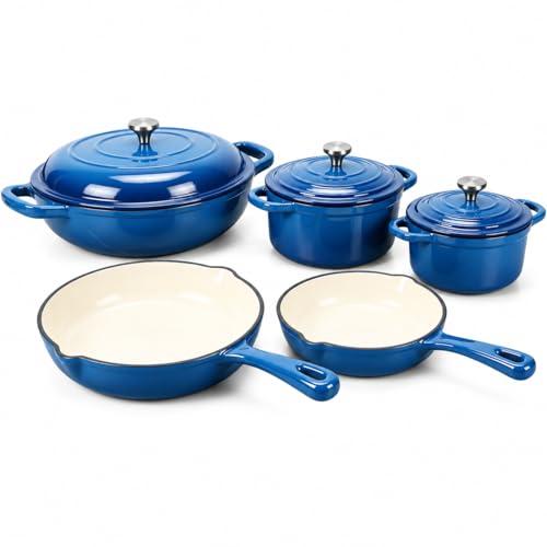 5 Piece Cobalt Blue Enameled Cast Iron Cookware Set