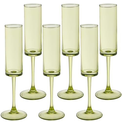 6 Pieces Green Champagne Flutes 6 OZ Straight Sided Wine Glasses Champagne Long Stem Drinking Colored Glasses (6 Count)